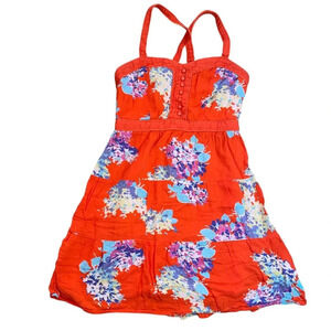 American Eagle Outfitters Tank Dress Orange Floral Cotton Size 6 Preppy Boho